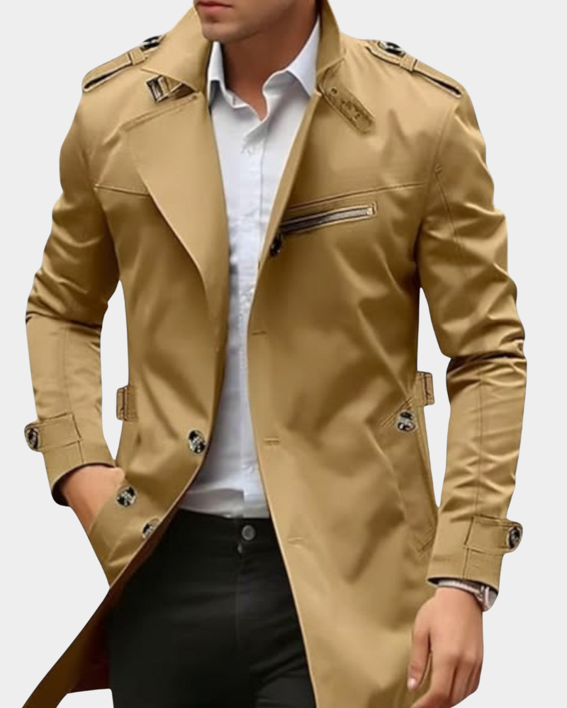 Eleganter Trenchcoat Herren mit taillierter Passform und praktischen Taschen | A&B - 3 - Annoboutique