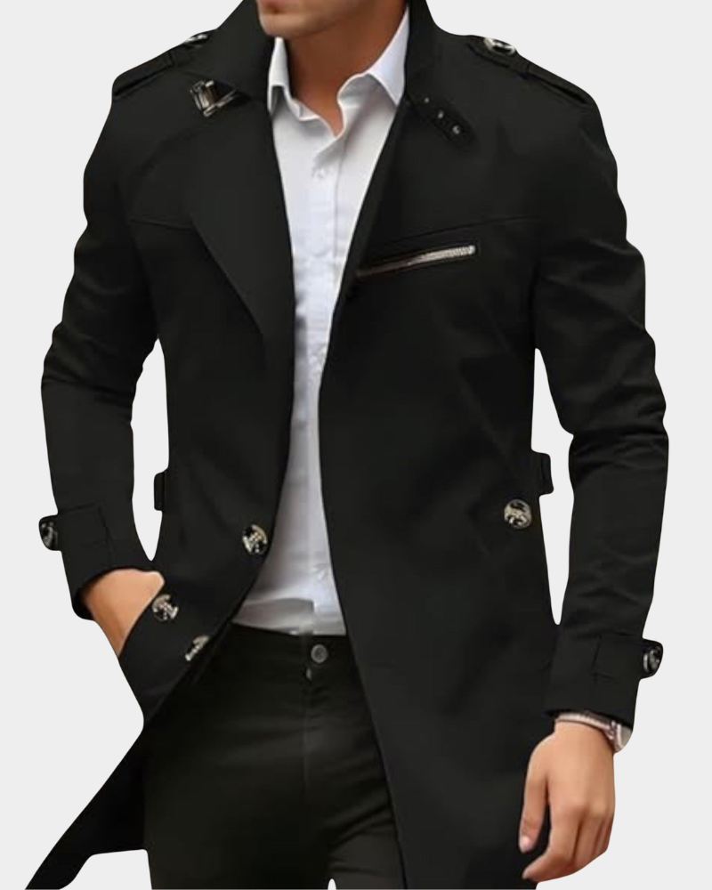Eleganter Trenchcoat Herren mit taillierter Passform und praktischen Taschen | A&B - 4 - Annoboutique