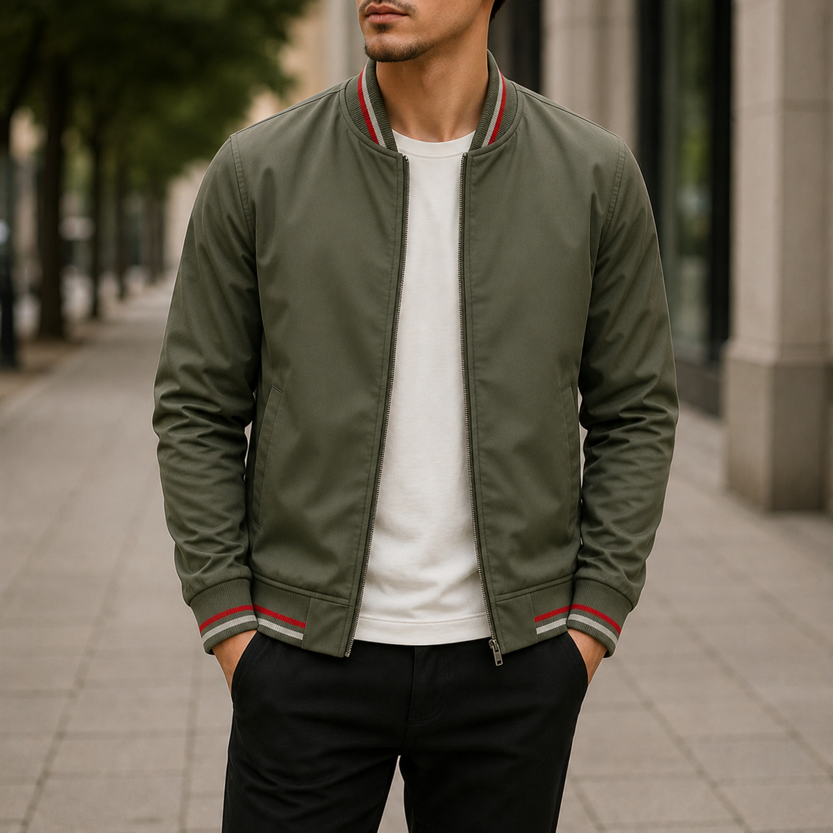 Moderne Bomberjacke Herren mit sportlichen Streifen | A&B - 2 - Annoboutique