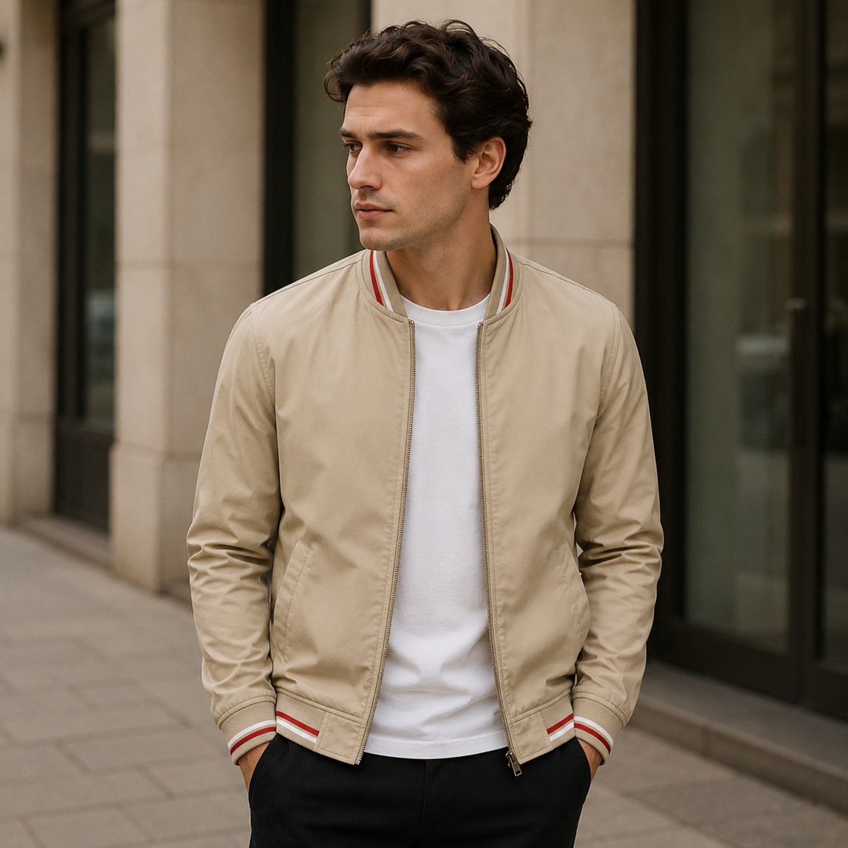 Moderne Bomberjacke Herren mit sportlichen Streifen | A&B - 14 - Annoboutique