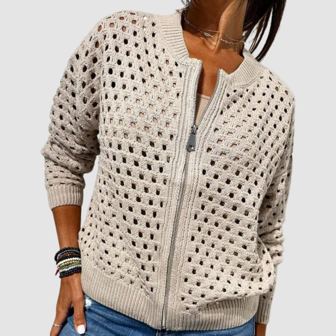 Cardigan Damen mit Ajour-Design und praktischem Reißverschluss | A&B - 1 - Annoboutique