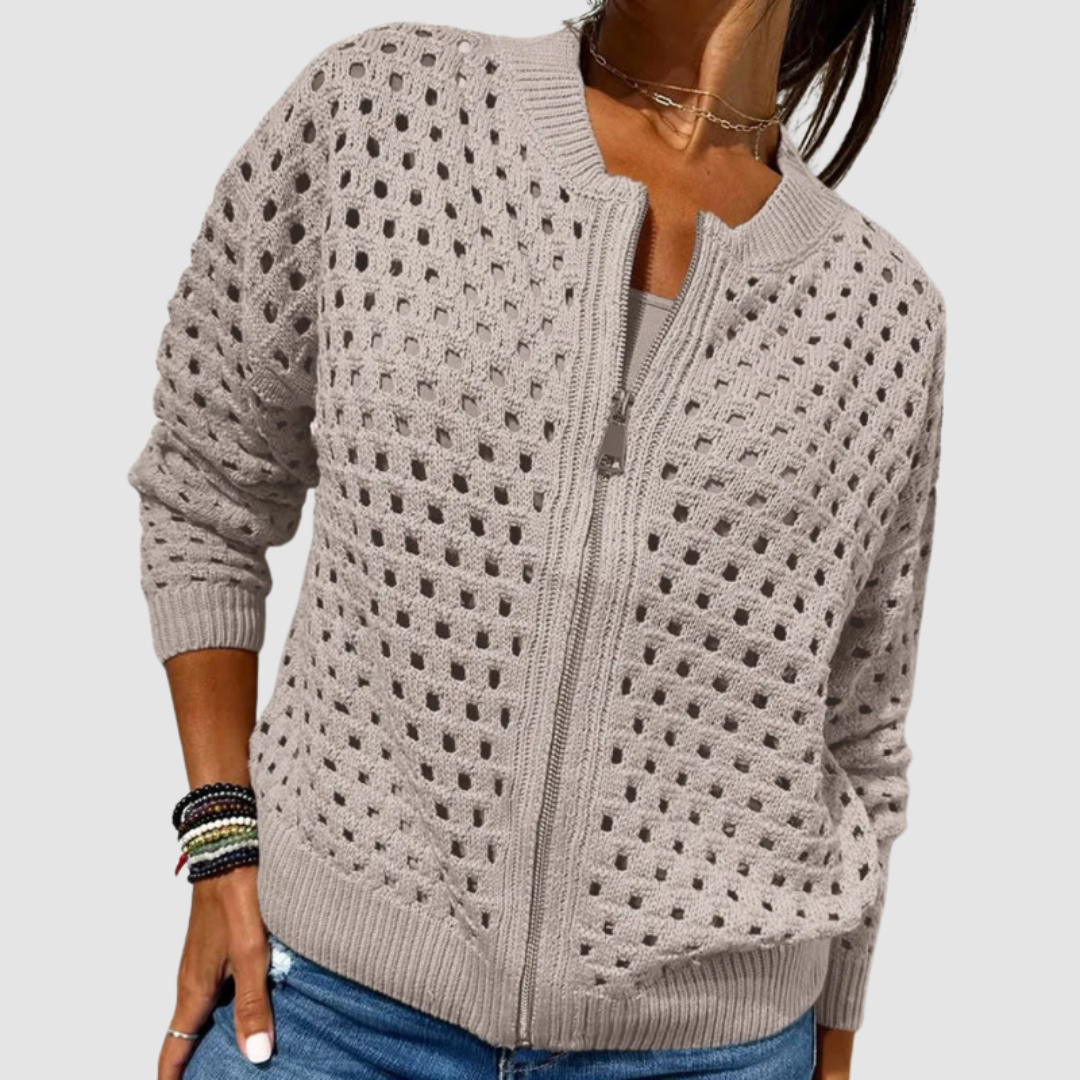 Cardigan Damen mit Ajour-Design und praktischem Reißverschluss | A&B - 4 - Annoboutique