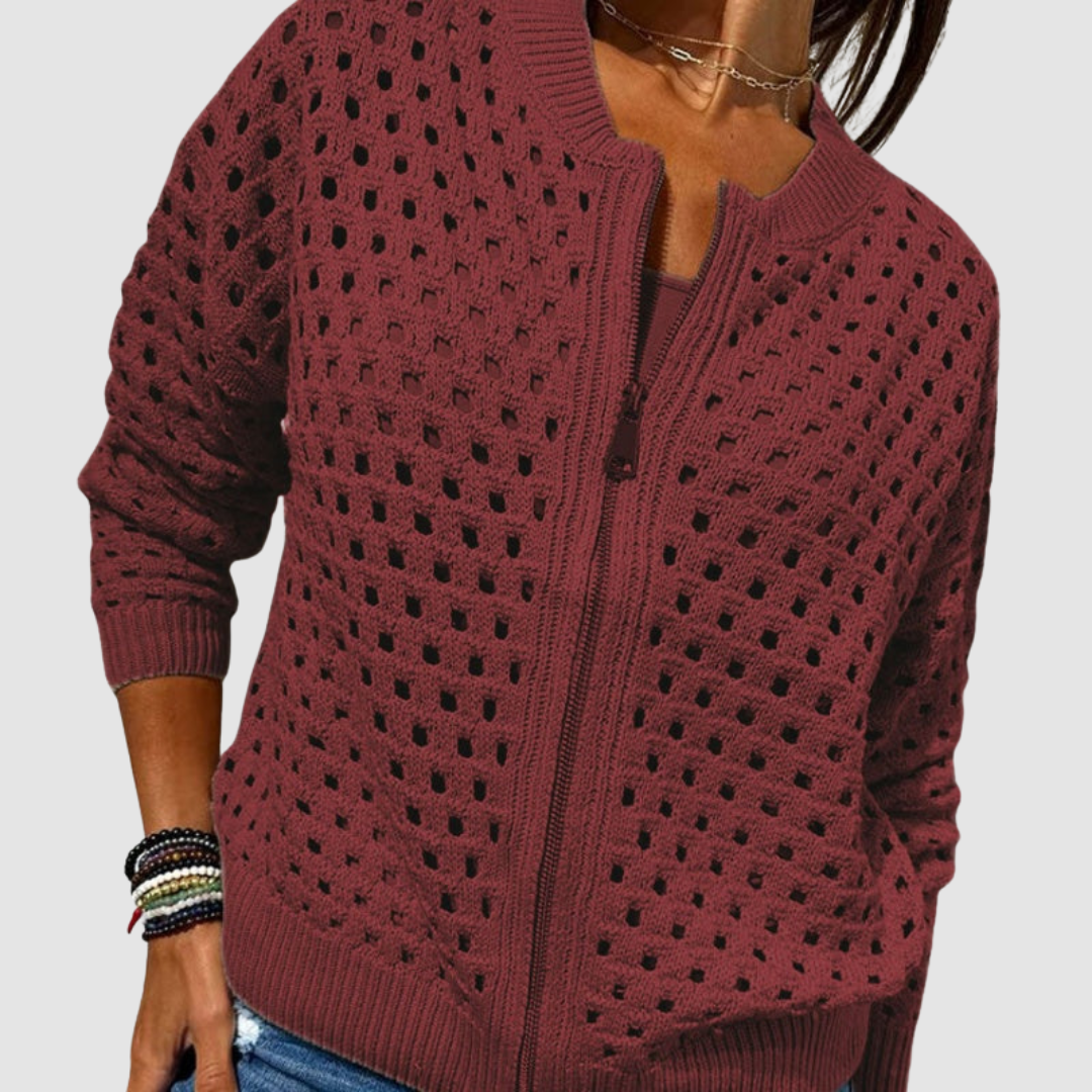 Cardigan Damen mit Ajour-Design und praktischem Reißverschluss | A&B - 6 - Annoboutique