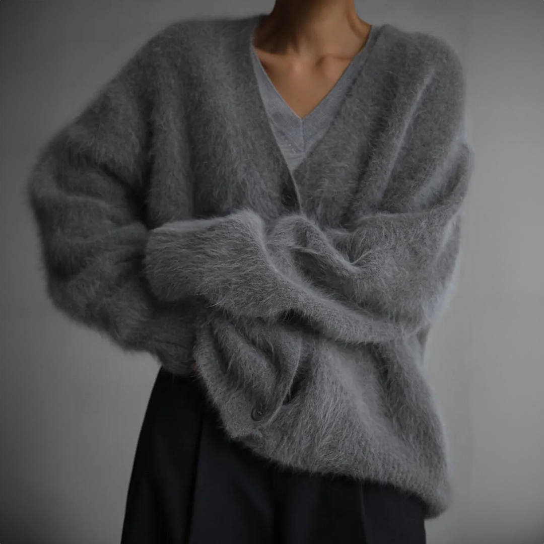 Damen Cardigan im Oversize-Design mit V-Ausschnitt und Knopfdetails | A&B - 5 - Annoboutique