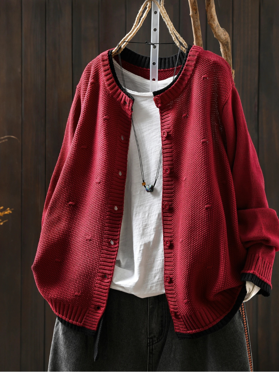 Cardigan Damen mit strukturiertem Design und Knöpfen | A&B - 3 - Annoboutique