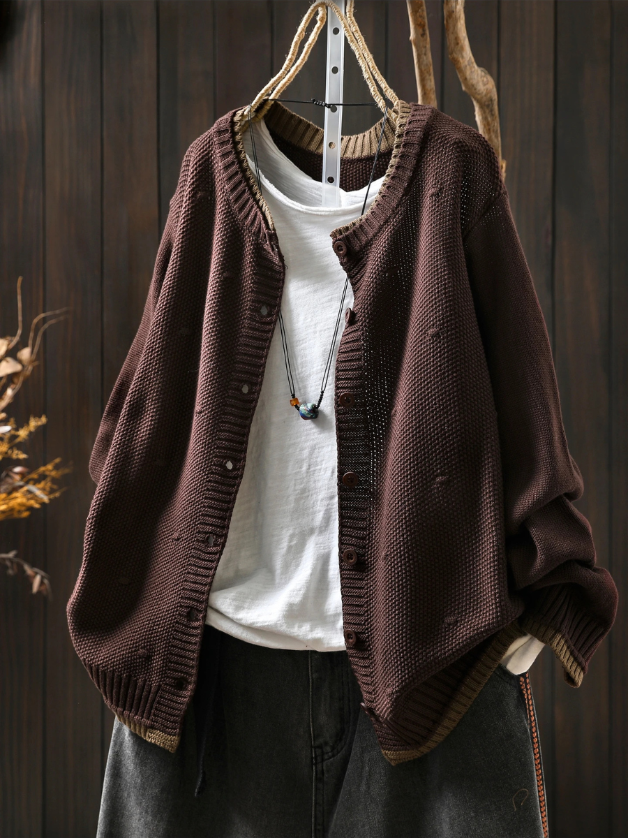 Cardigan Damen mit strukturiertem Design und Knöpfen | A&B - 5 - Annoboutique
