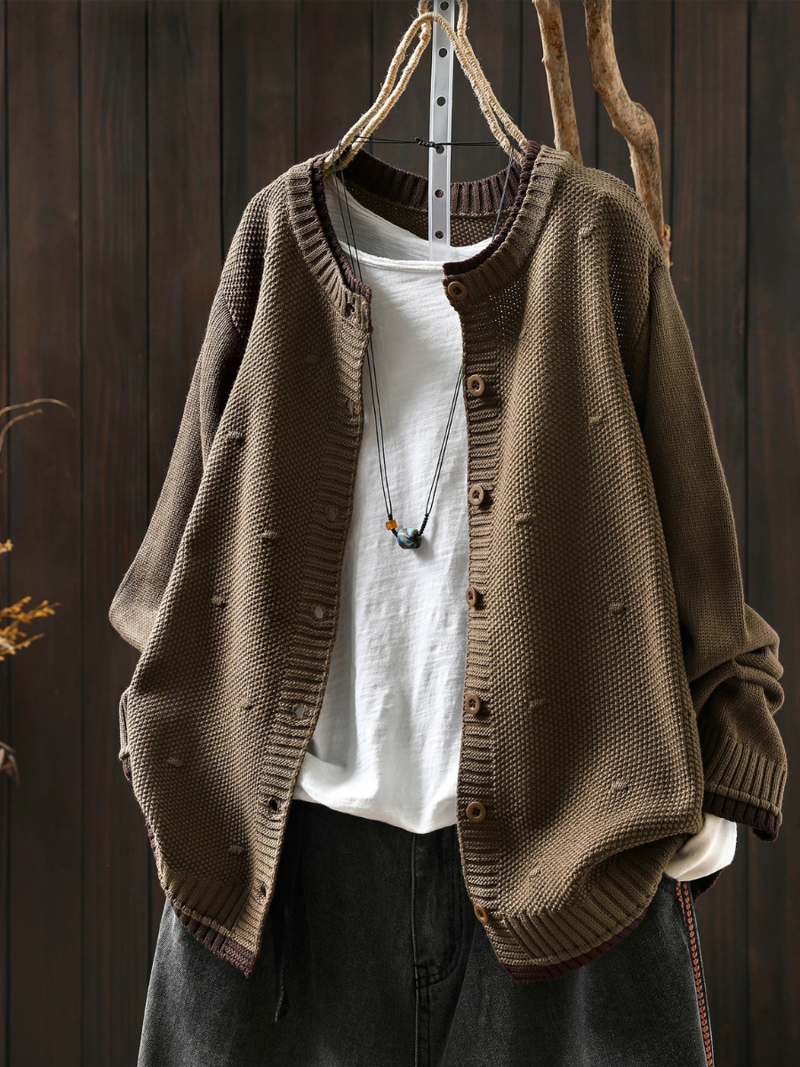 Cardigan Damen mit strukturiertem Design und Knöpfen | A&B - 7 - Annoboutique