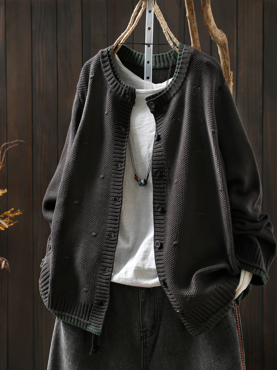 Cardigan Damen mit strukturiertem Design und Knöpfen | A&B - 9 - Annoboutique