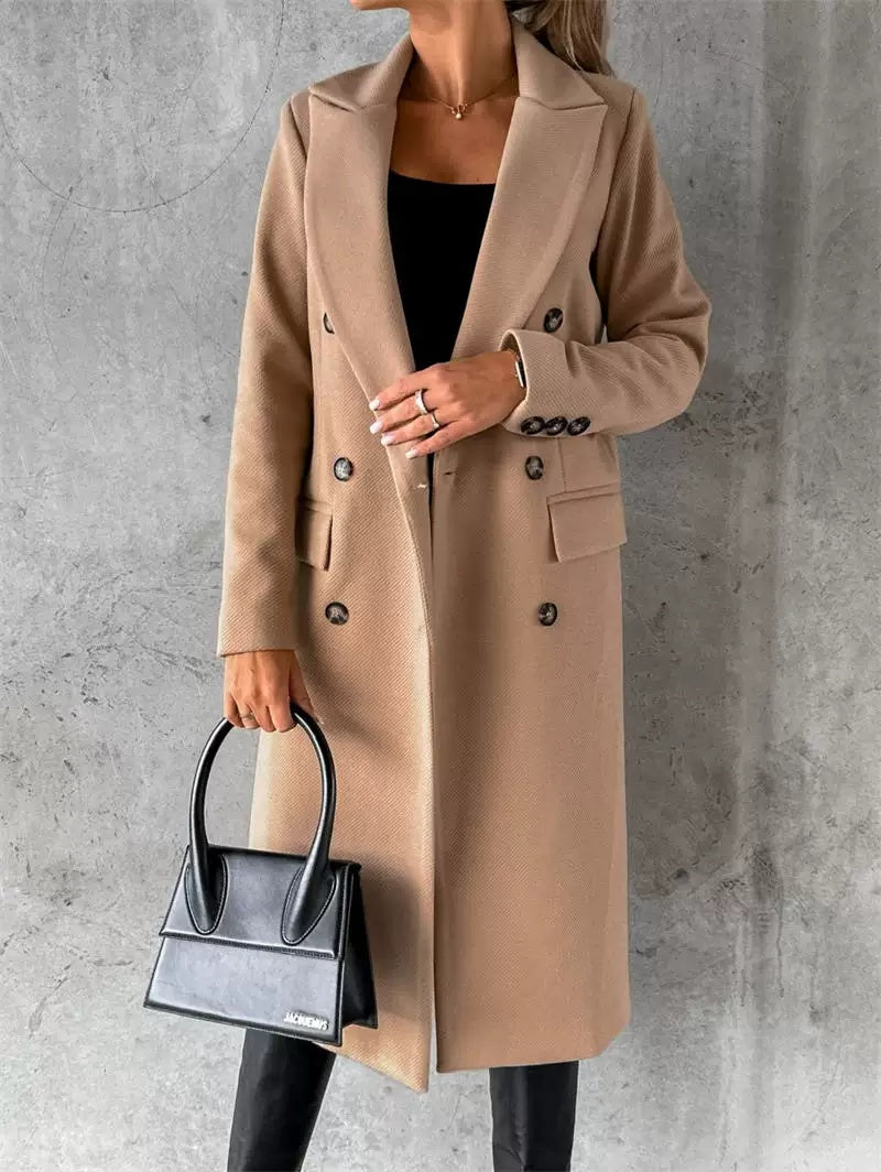 Double-Breasted Women's Coat in Cream | Elegant Tailored Fit - 4 - Rokvane