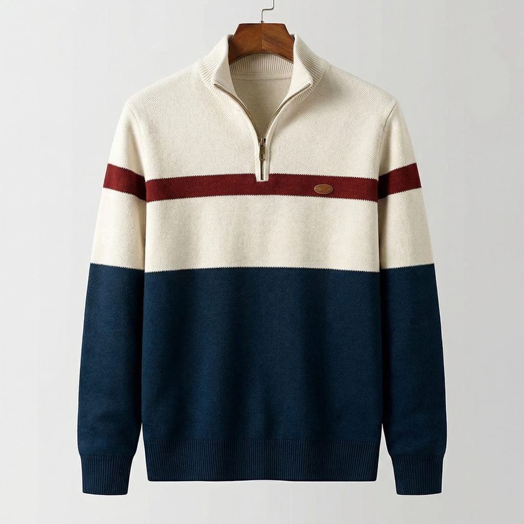 Herrenpullover mit Stehkragen und Reißverschluss | A&B - 1 - Annoboutique
