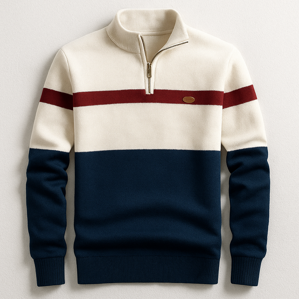 Herrenpullover mit Stehkragen und Reißverschluss | A&B - 3 - Annoboutique