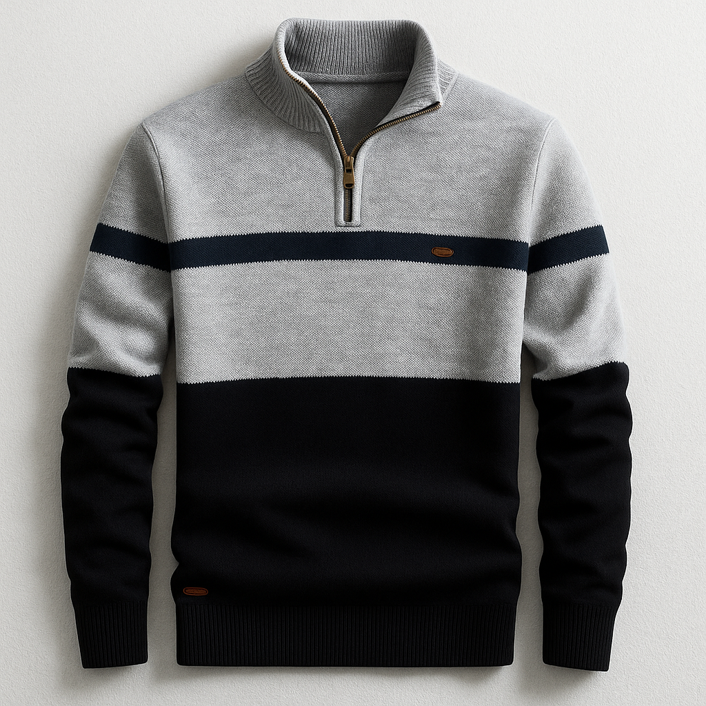 Herrenpullover mit Stehkragen und Reißverschluss | A&B - 6 - Annoboutique