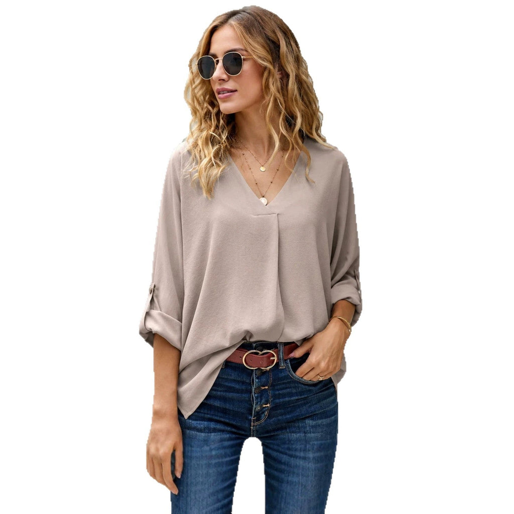Lässige Damenbluse mit V-Ausschnitt und 3/4-Ärmeln | A&B - 1 - Annoboutique