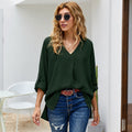 Lässige Damenbluse mit V-Ausschnitt und 3/4-Ärmeln | A&B - 4 - Annoboutique