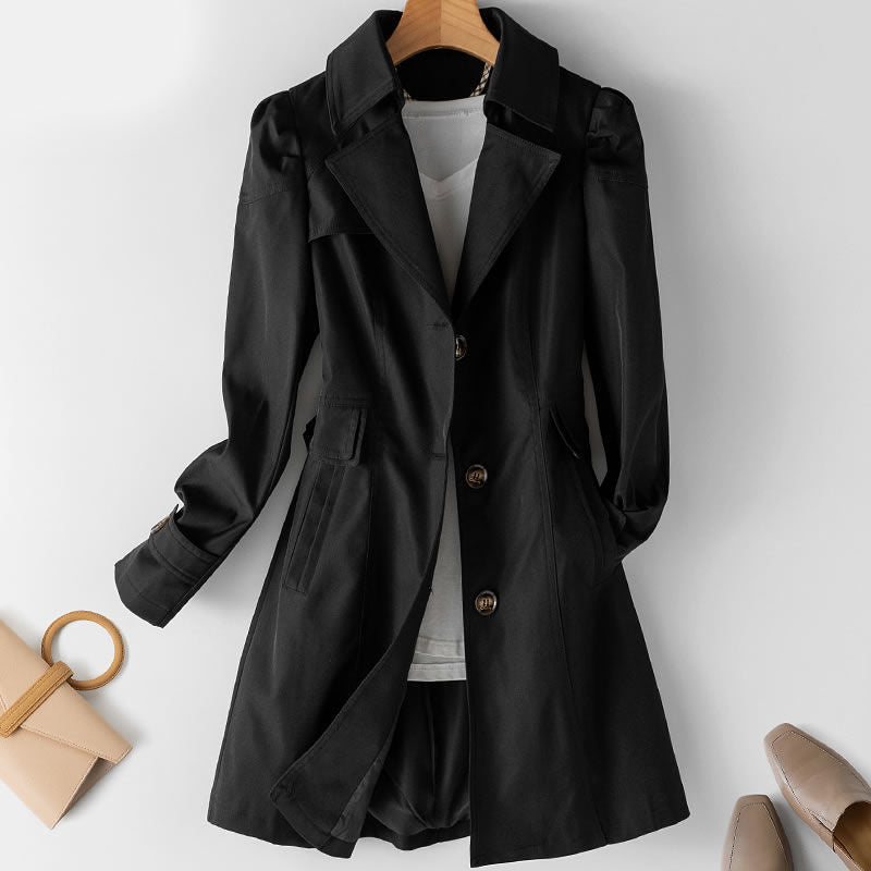 Trenchcoat Damen mit tailliertem Schnitt und elegantem Revers | A&B - 4 - Annoboutique