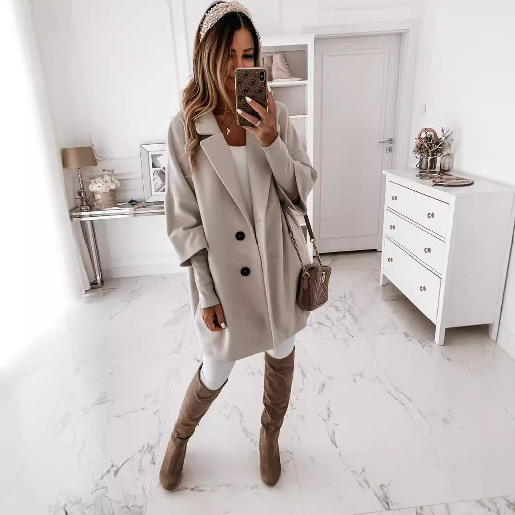 Damenmantel mit Reverskragen und doppelter Knopfleiste | A&B - 2 - Annoboutique
