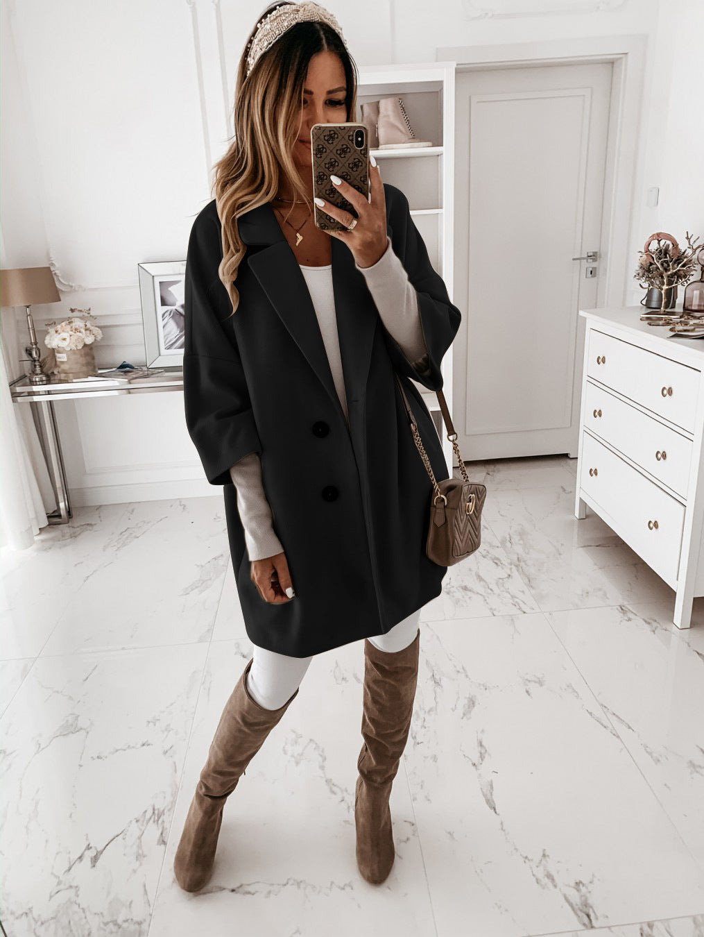 Damenmantel mit Reverskragen und doppelter Knopfleiste | A&B - 8 - Annoboutique
