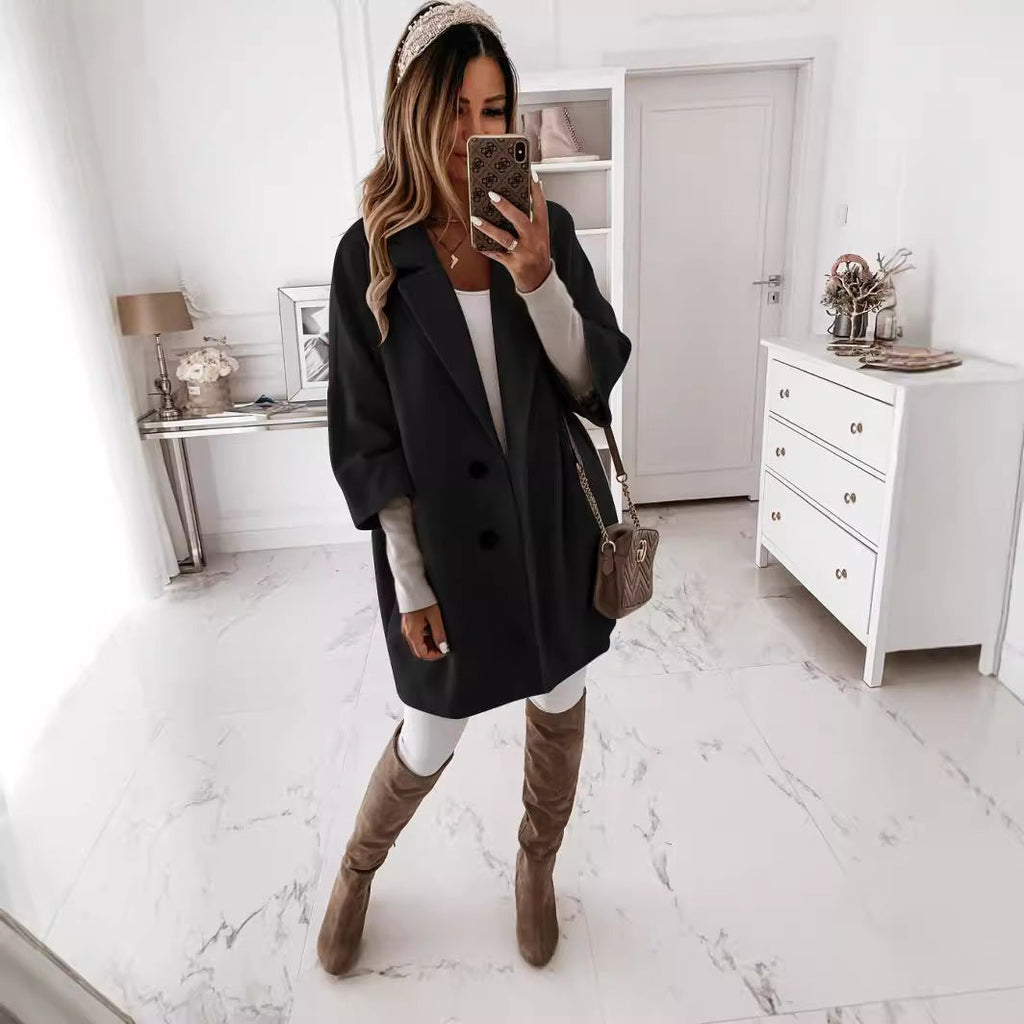 Damenmantel mit Reverskragen und doppelter Knopfleiste | A&B - 9 - Annoboutique