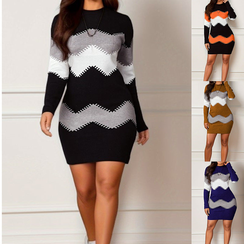 Kleid Damen mit figurbetonendem Schnitt und Kontrastdesign | A&B - 1 - Annoboutique
