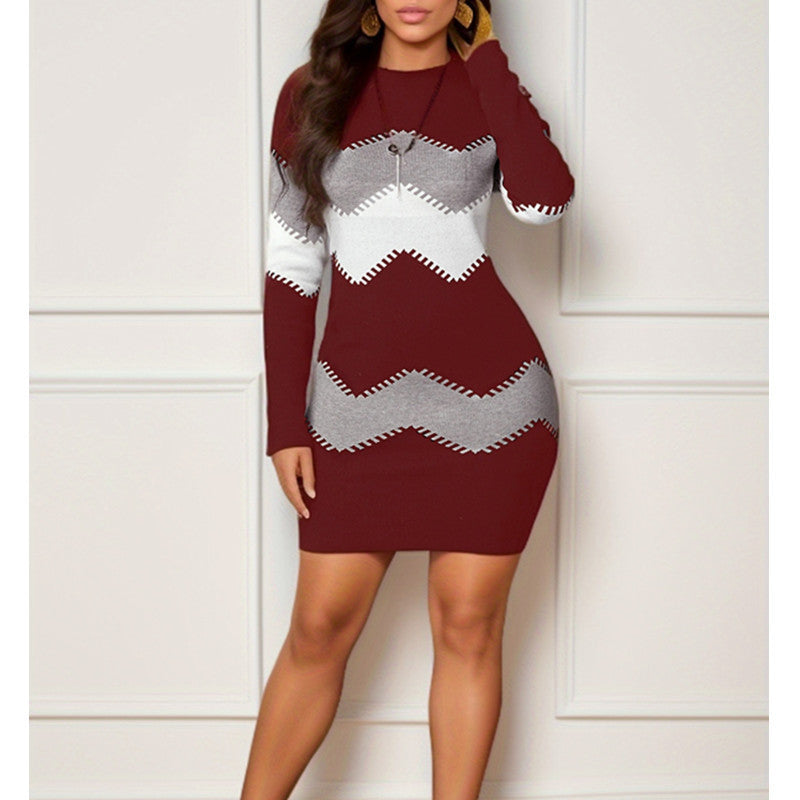 Kleid Damen mit figurbetonendem Schnitt und Kontrastdesign | A&B - 5 - Annoboutique
