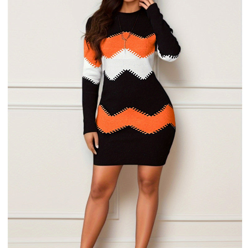 Kleid Damen mit figurbetonendem Schnitt und Kontrastdesign | A&B - 6 - Annoboutique