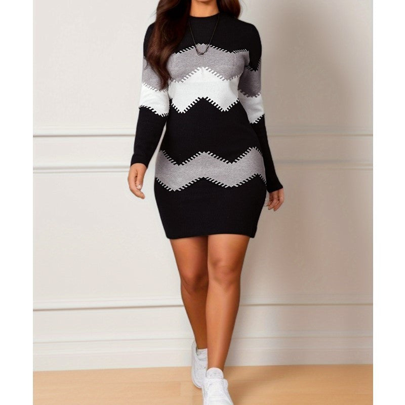 Kleid Damen mit figurbetonendem Schnitt und Kontrastdesign | A&B - 7 - Annoboutique