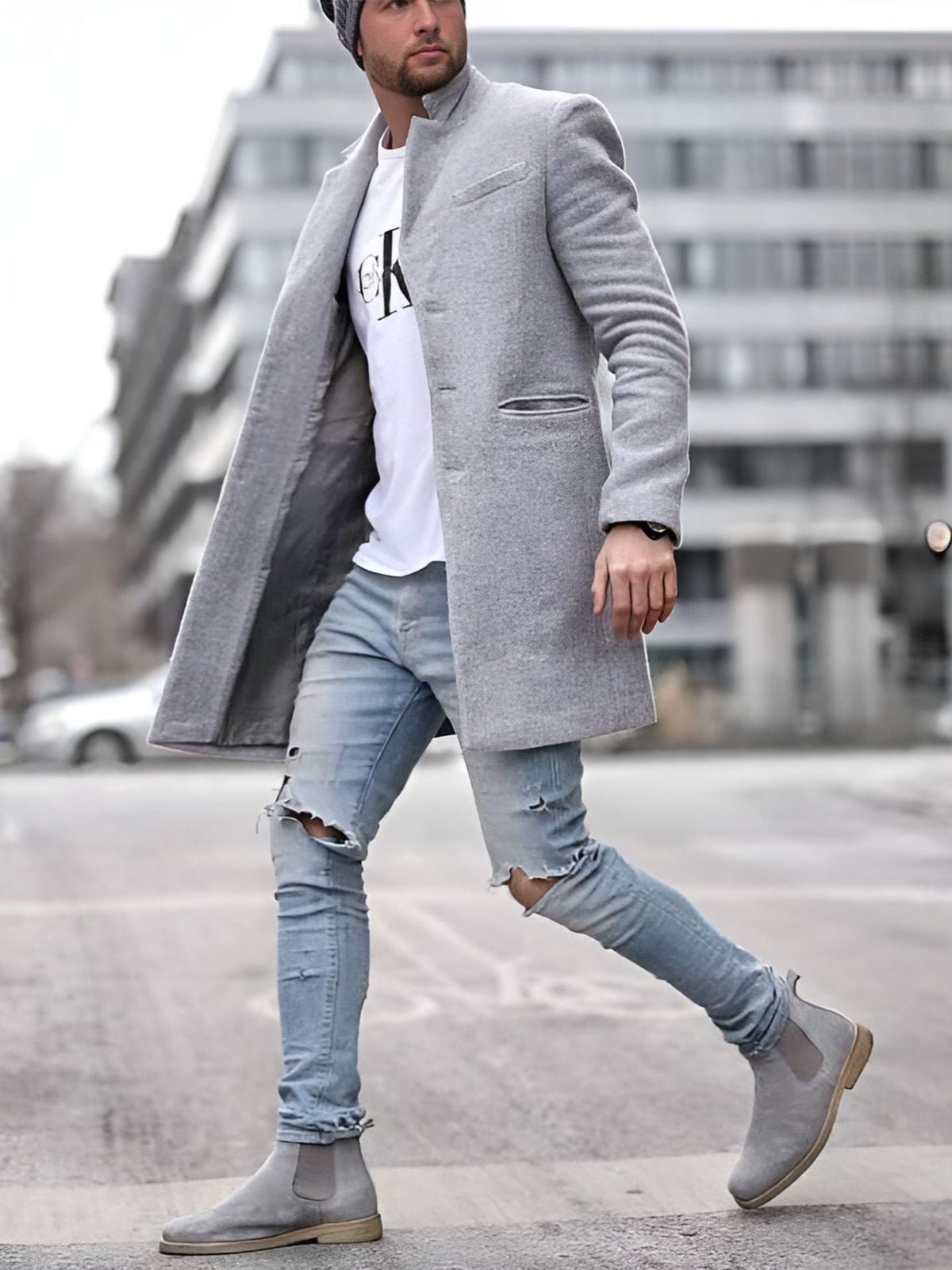 Herrenmantel mit modernem Schnitt und praktischen Taschen | A&B - 6 - Annoboutique