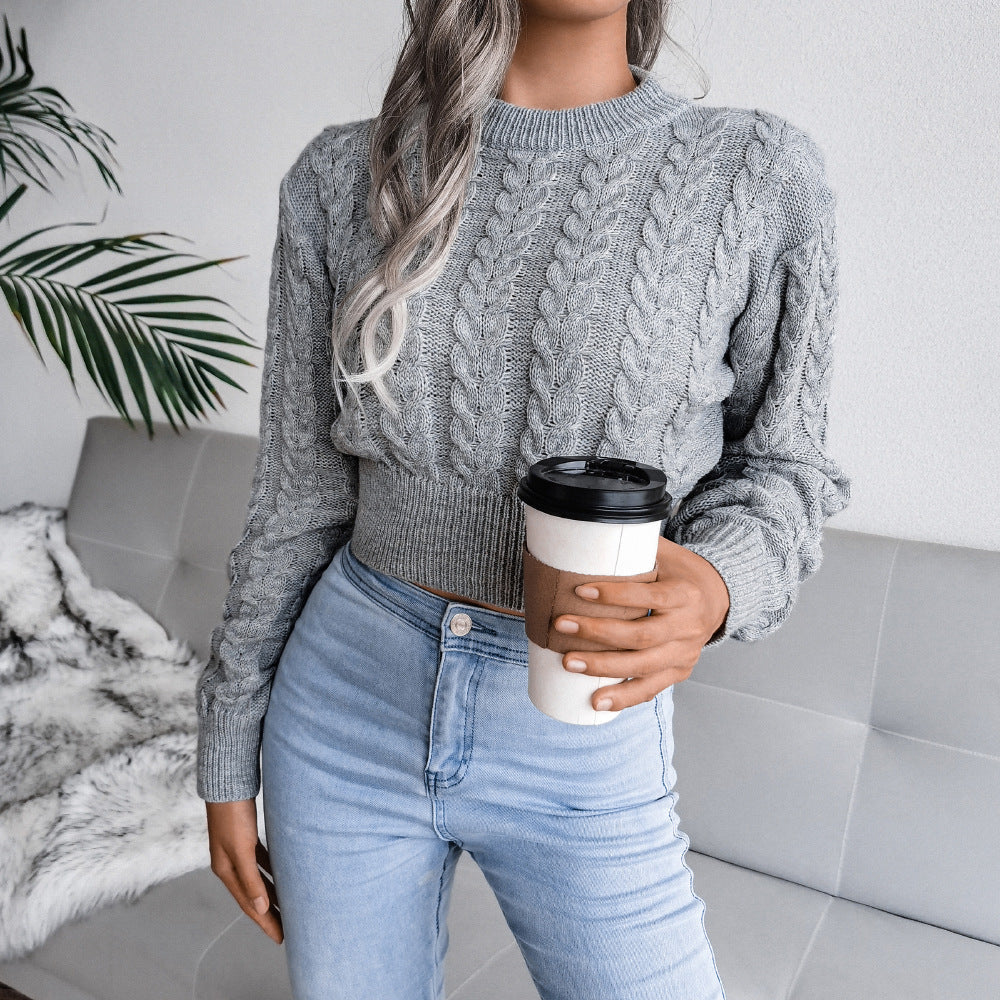 Cropped Pullover Damen mit Zopfmuster und lockerer Passform | A&B - 1 - Annoboutique