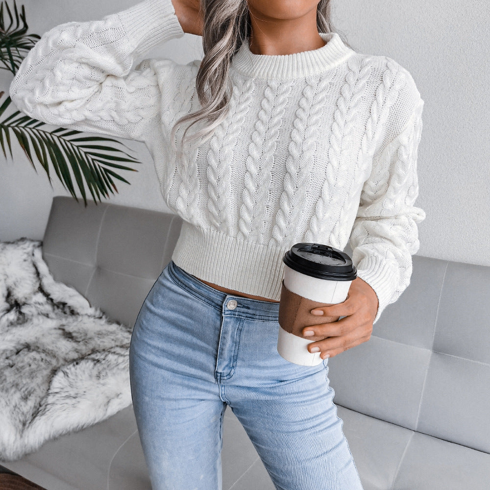 Cropped Pullover Damen mit Zopfmuster und lockerer Passform | A&B - 3 - Annoboutique