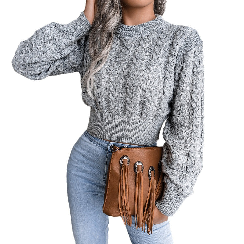 Cropped Pullover Damen mit Zopfmuster und lockerer Passform | A&B - 4 - Annoboutique