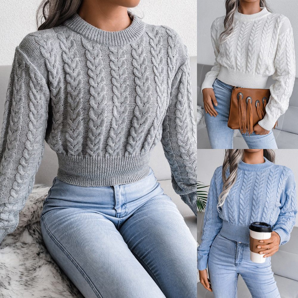 Cropped Pullover Damen mit Zopfmuster und lockerer Passform | A&B - 5 - Annoboutique