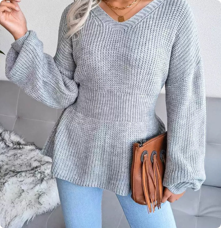 Pullover Damen mit V-Ausschnitt und figurbetontem Schnitt | A&B - 2 - Annoboutique