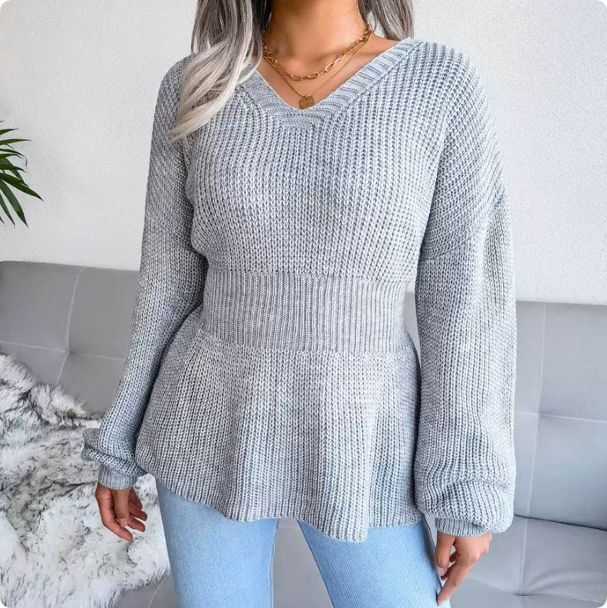 Pullover Damen mit V-Ausschnitt und figurbetontem Schnitt | A&B - 5 - Annoboutique