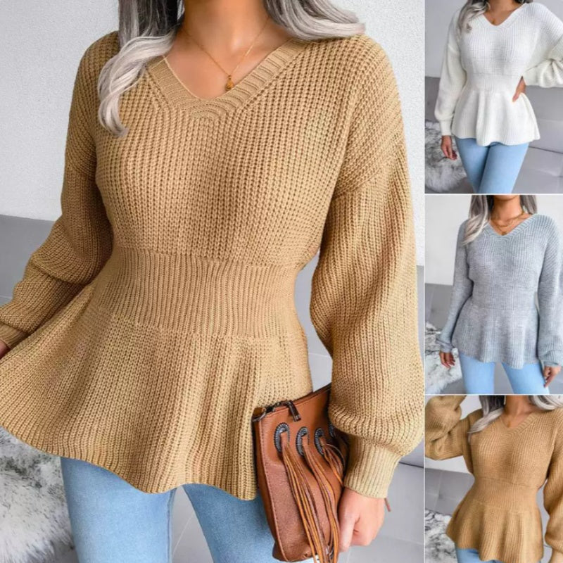 Pullover Damen mit V-Ausschnitt und figurbetontem Schnitt | A&B - 6 - Annoboutique