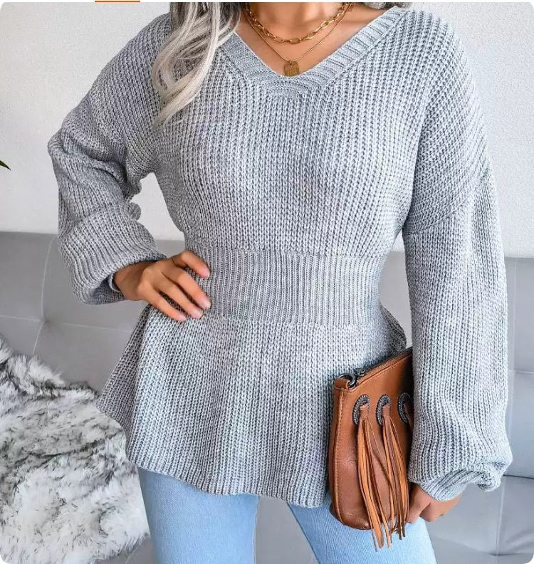Pullover Damen mit V-Ausschnitt und figurbetontem Schnitt | A&B - 7 - Annoboutique
