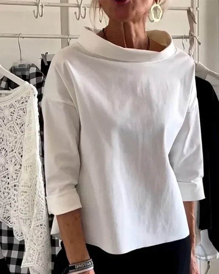 Bluse Damen mit weitem Kragen und 3/4-Ärmeln | A&B - 1 - Annoboutique