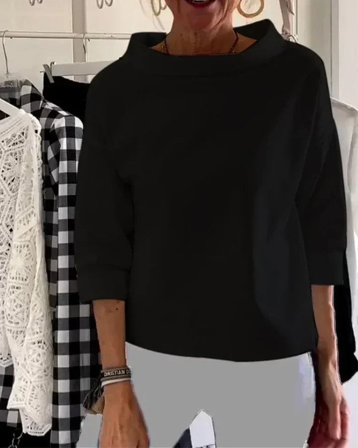 Bluse Damen mit weitem Kragen und 3/4-Ärmeln | A&B - 2 - Annoboutique