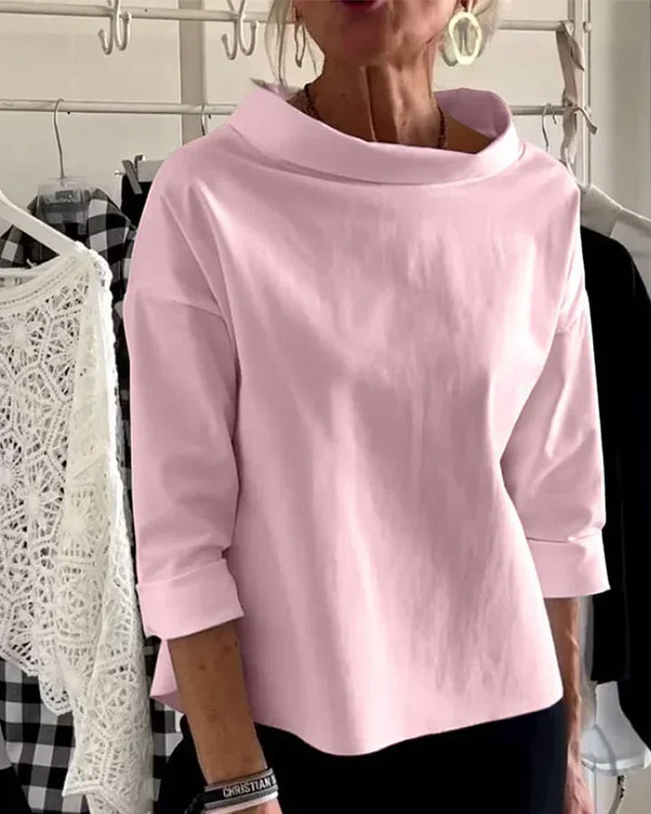 Bluse Damen mit weitem Kragen und 3/4-Ärmeln | A&B - 3 - Annoboutique