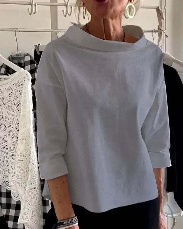 Bluse Damen mit weitem Kragen und 3/4-Ärmeln | A&B - 4 - Annoboutique