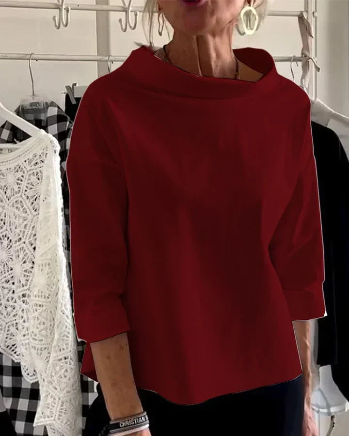 Bluse Damen mit weitem Kragen und 3/4-Ärmeln | A&B - 6 - Annoboutique