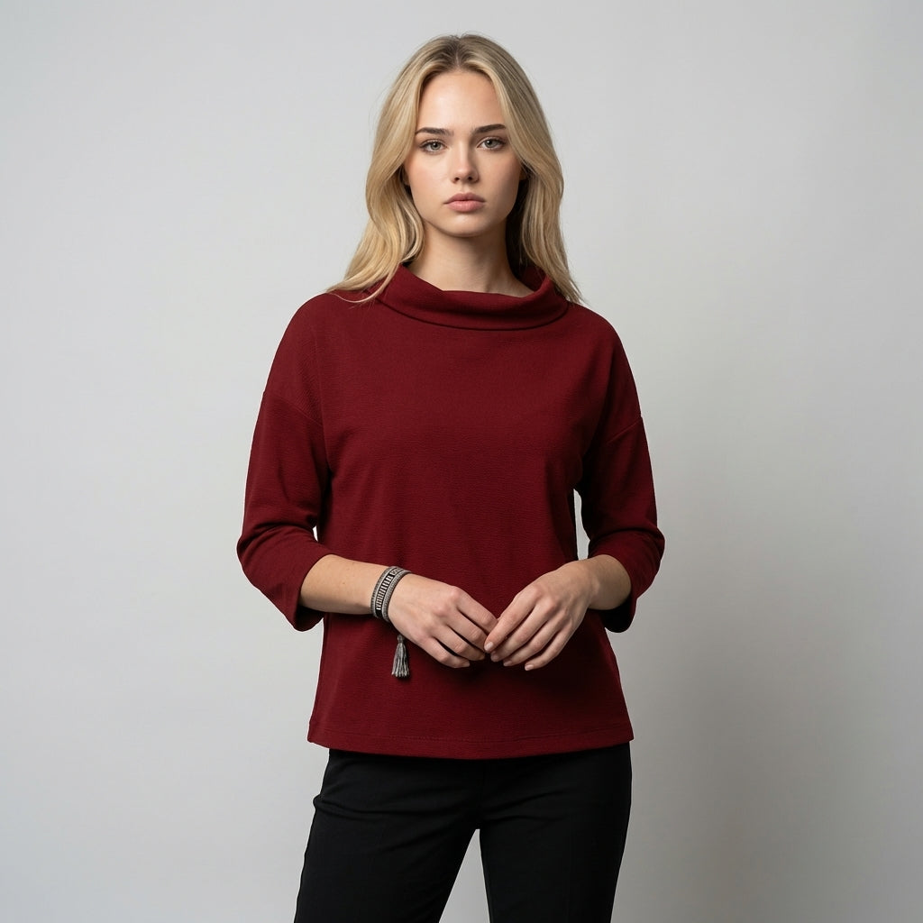 Bluse Damen mit weitem Kragen und 3/4-Ärmeln | A&B - 7 - Annoboutique