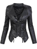 Damen Bikerjacke mit asymmetrischem Schnitt und Stehkragen | A&B - 1 - Annoboutique