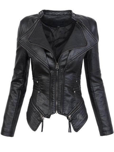 Damen Bikerjacke mit asymmetrischem Schnitt und Stehkragen | A&B - 1 - Annoboutique