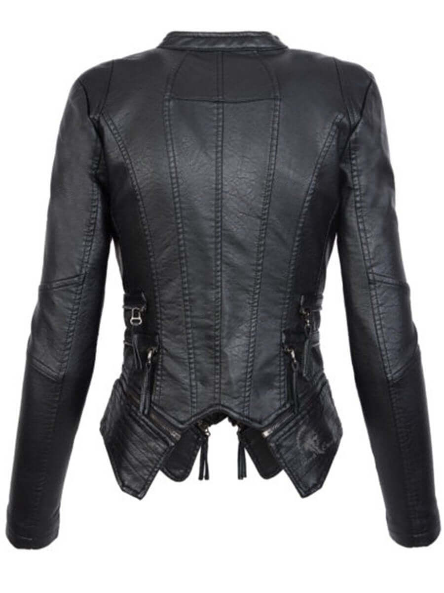 Damen Bikerjacke mit asymmetrischem Schnitt und Stehkragen | A&B - 3 - Annoboutique
