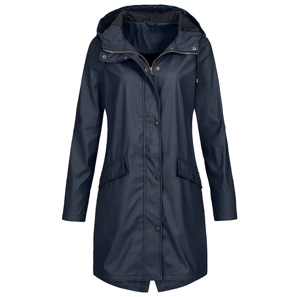 Damen Regenjacke mit Kapuze und Druckknopfverschluss | A&B - 1 - Annoboutique