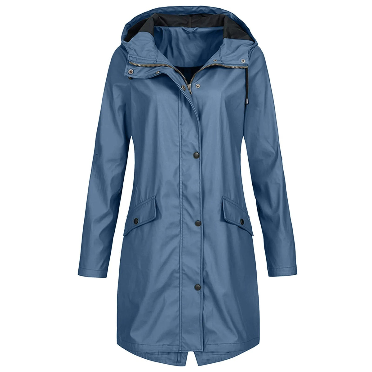 Damen Regenjacke mit Kapuze und Druckknopfverschluss | A&B - 3 - Annoboutique