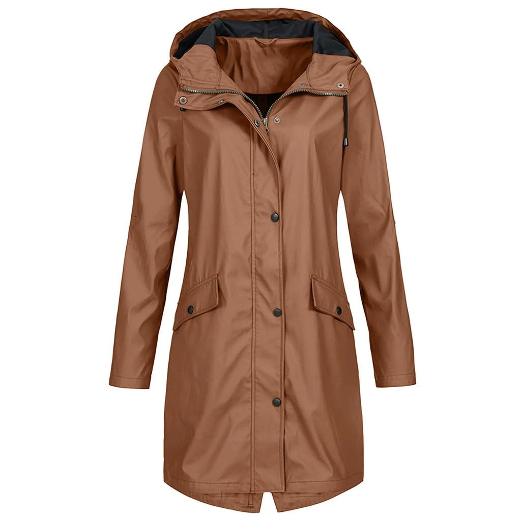 Damen Regenjacke mit Kapuze und Druckknopfverschluss | A&B - 4 - Annoboutique