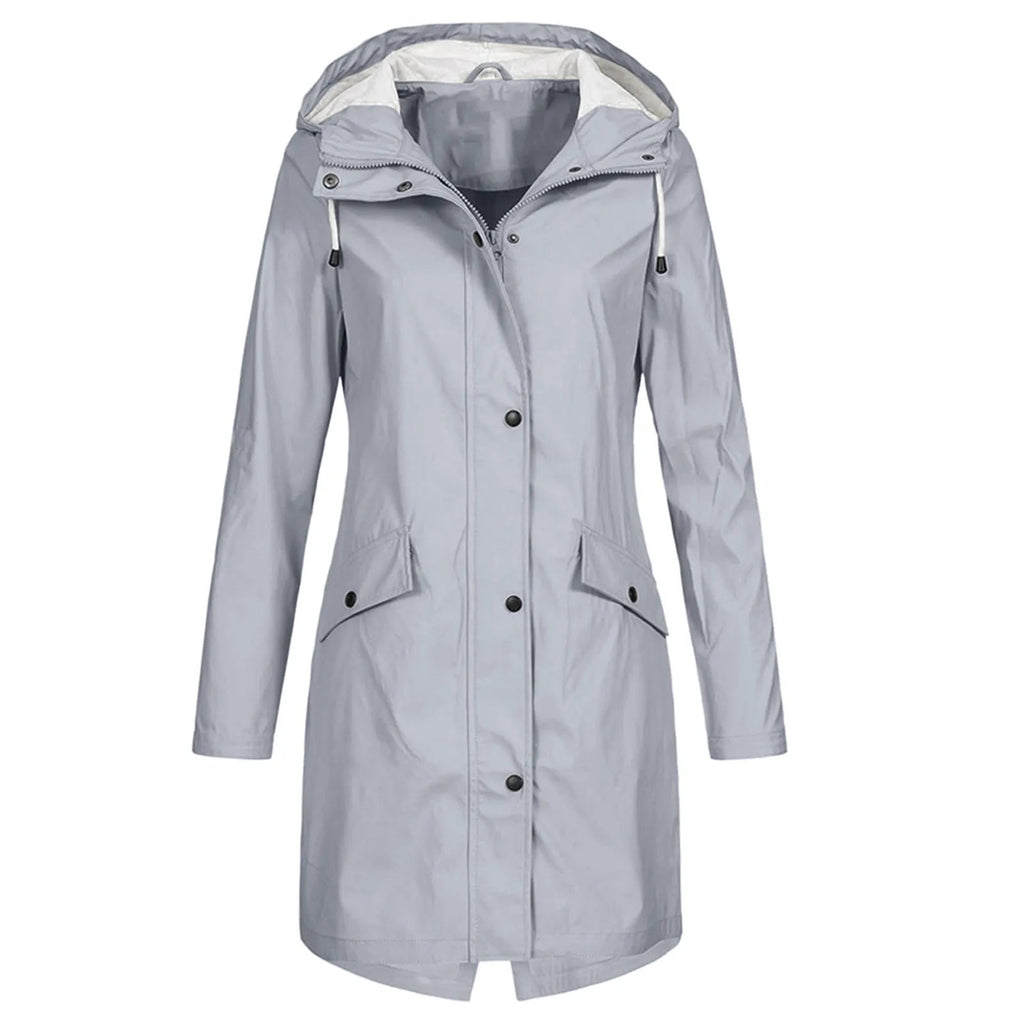 Damen Regenjacke mit Kapuze und Druckknopfverschluss | A&B - 5 - Annoboutique