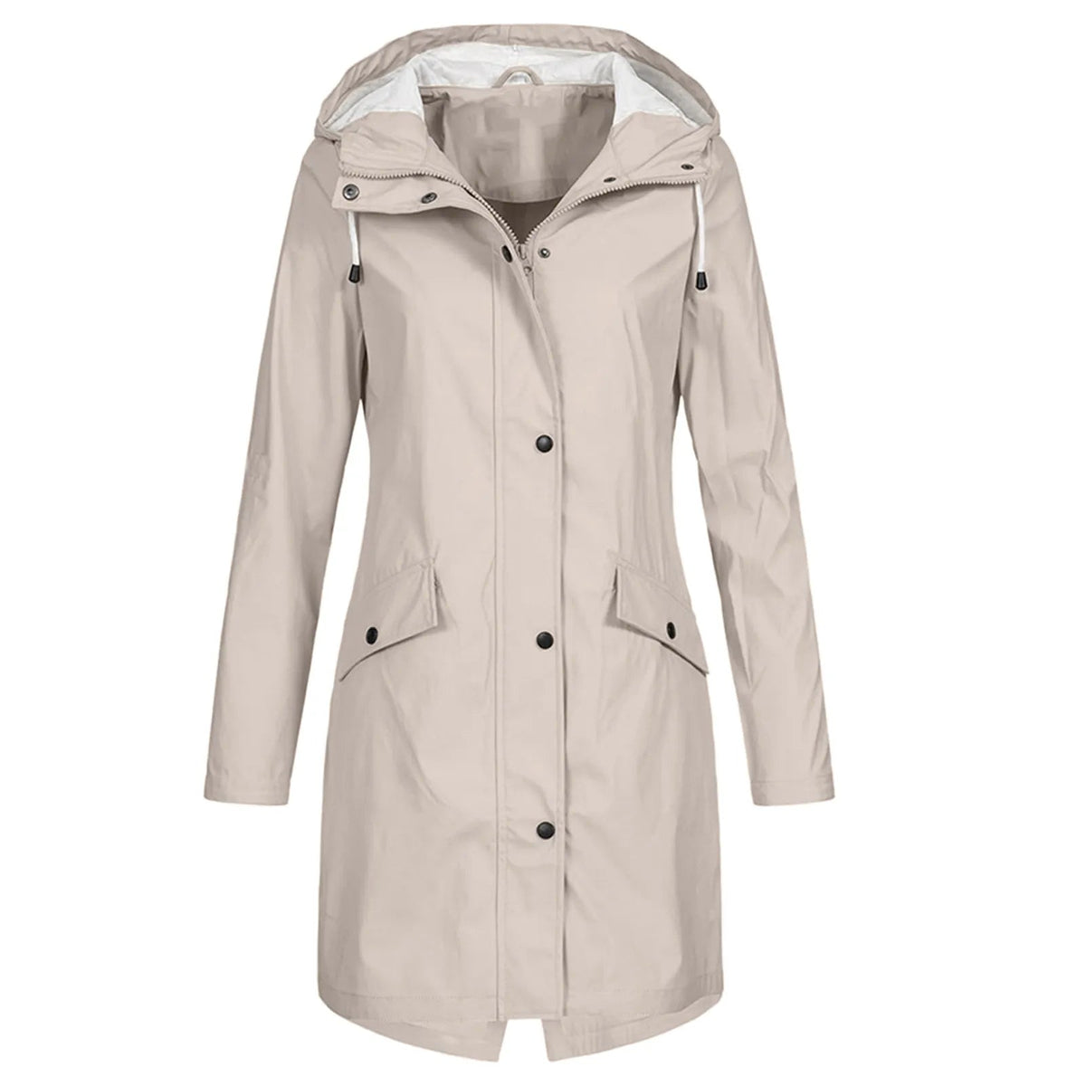 Damen Regenjacke mit Kapuze und Druckknopfverschluss | A&B - 6 - Annoboutique