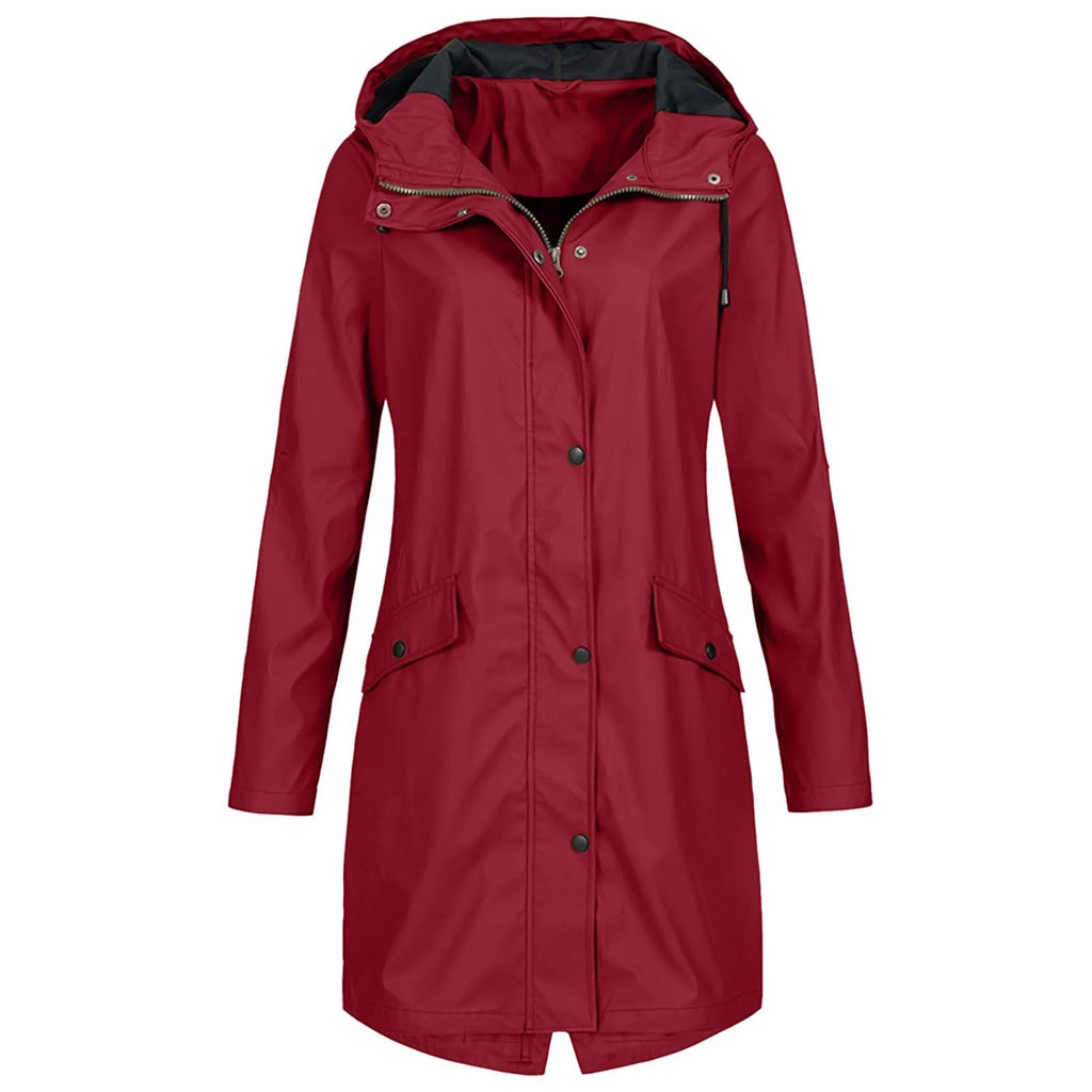 Damen Regenjacke mit Kapuze und Druckknopfverschluss | A&B - 7 - Annoboutique